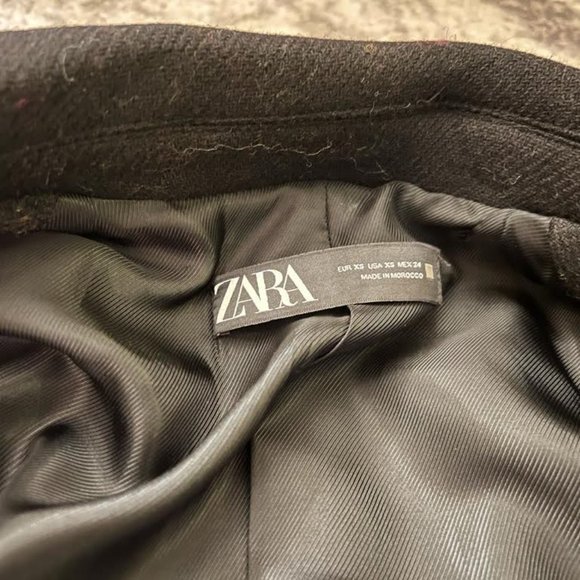 ZARA DOUBLE BREASTED WOOL BLEND COAT BLACK - Picture 2 of 3